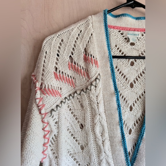 Sundance Art Knit Embroidered Cardigan Ivory Boho Button Front Women’s XS - Picture 3 of 14